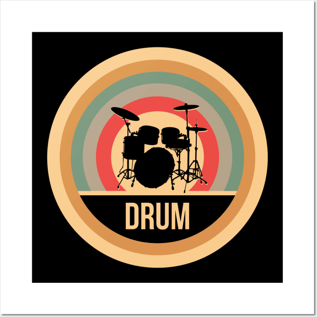 Retro Vintage Drums Gift For Drummers Wall Art by OceanRadar